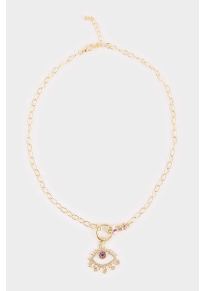 Kadın Çelik Pembe Göz Detaylı Kolye G0326AXNS