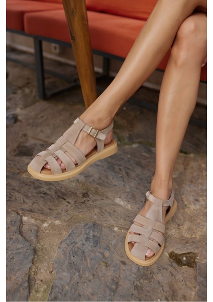 Rio Kadin Taba Gercek Deri Suet Sandalet modelleri