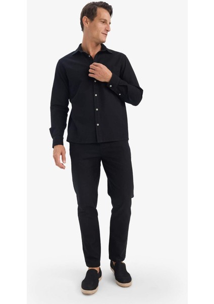 %100 Pamuk Slim Fit Beli Lastikli Keten Görünümlü Cepli Düz Paça Jogger Pantolon D2671AX25AU