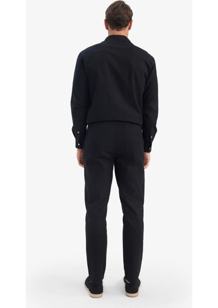 %100 Pamuk Slim Fit Beli Lastikli Keten Görünümlü Cepli Düz Paça Jogger Pantolon D2671AX25AU