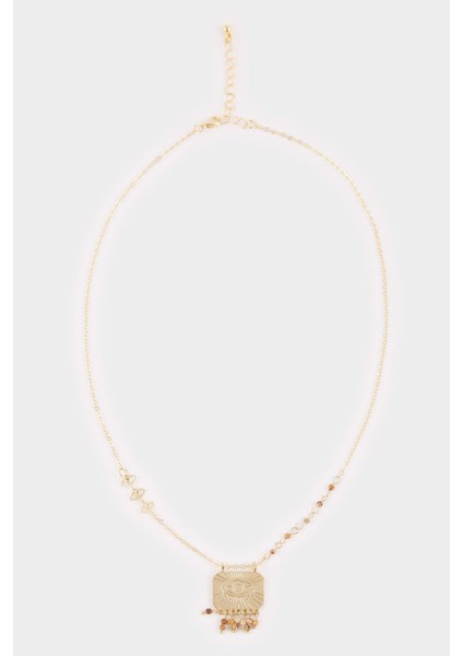 Kadın Çelik Gold Göz Detaylı Sallantılı Kolye G0333AXNS