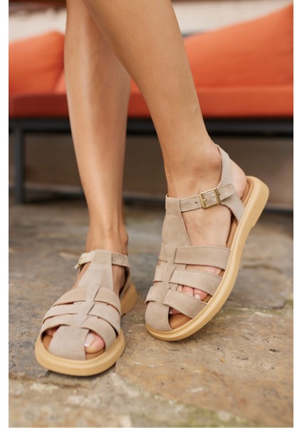 Rio Kadin Taba Gercek Deri Suet Sandalet