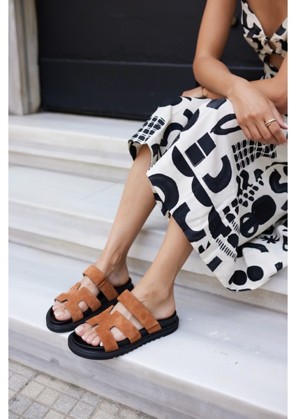 Putto Kadın Yeşil-Pembe Gercek Deri Terlık