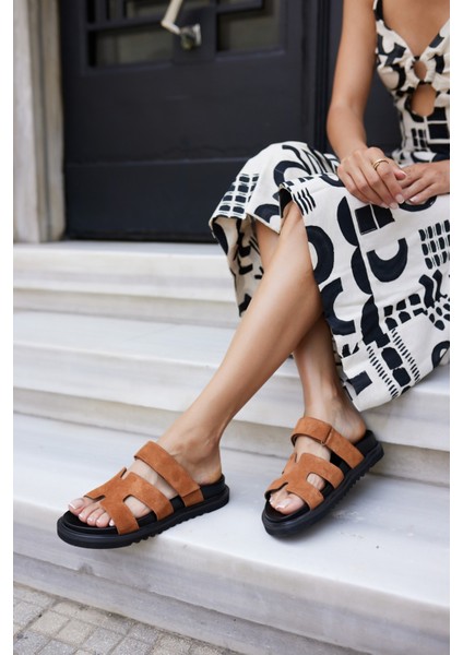 Putto Kadın Yeşil-Pembe Gercek Deri Terlık