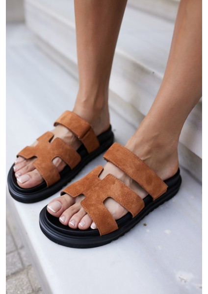 Putto Kadın Yeşil-Pembe Gercek Deri Terlık