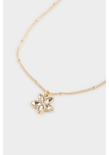 Kadın Çiçek Uçlu Gold 2'li Kolye Küpe Seti F7727AXNS fiyatları