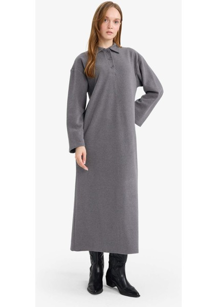 Regular Fit Polo Yaka Uzun Kollu Maxi Elbise G1886AX25WN fiyatları