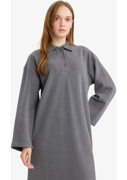 Regular Fit Polo Yaka Uzun Kollu Maxi Elbise G1886AX25WN modelleri