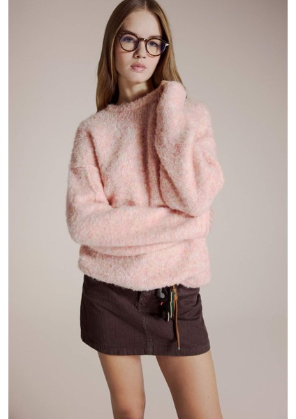 Yün Karışımlı Bisiklet Yaka Oversize Fit Triko Kazak F3256AX25WN