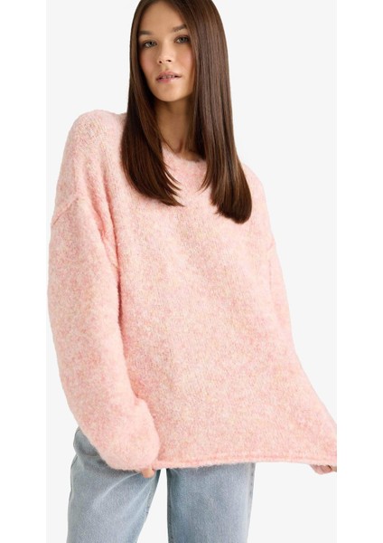 Yün Karışımlı Bisiklet Yaka Oversize Fit Triko Kazak F3256AX25WN modelleri