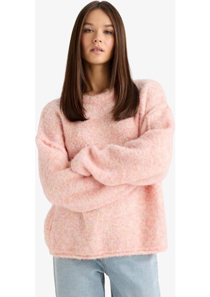 Yün Karışımlı Bisiklet Yaka Oversize Fit Triko Kazak F3256AX25WN fırsatları