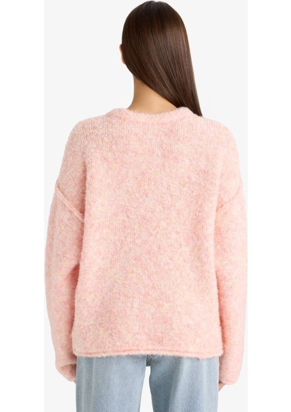 Yün Karışımlı Bisiklet Yaka Oversize Fit Triko Kazak F3256AX25WN