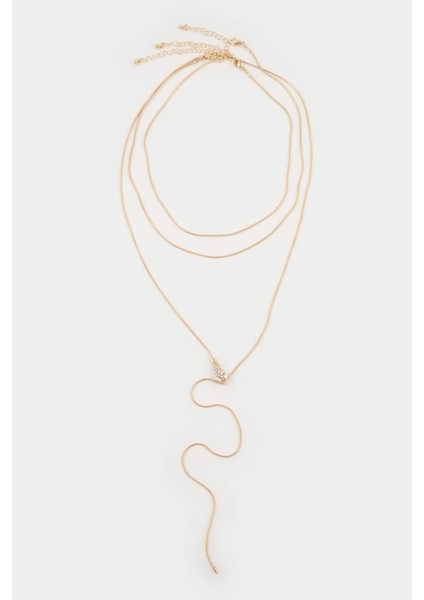 Kadın Yılan Temalı Gold Y Kolye F7713AXNS