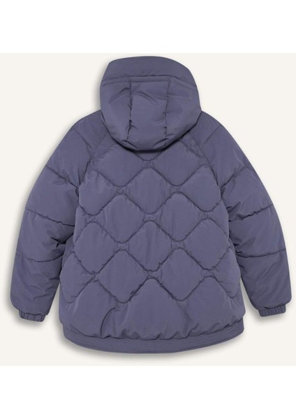 Fit Su İtici Oversize Fit Geniş Kalıp Kapüşonlu Fermuarlı Cepli Şişme Mont E9260AX25AU