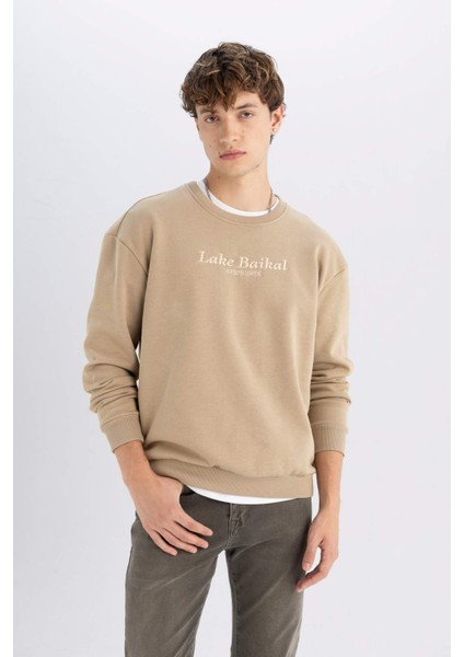 Boxy Fit Bisiklet Yaka Baskılı SWEATSHIRT D2691AX24AU