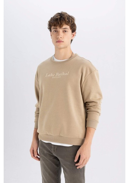 Boxy Fit Bisiklet Yaka Baskılı SWEATSHIRT D2691AX24AU fırsatları