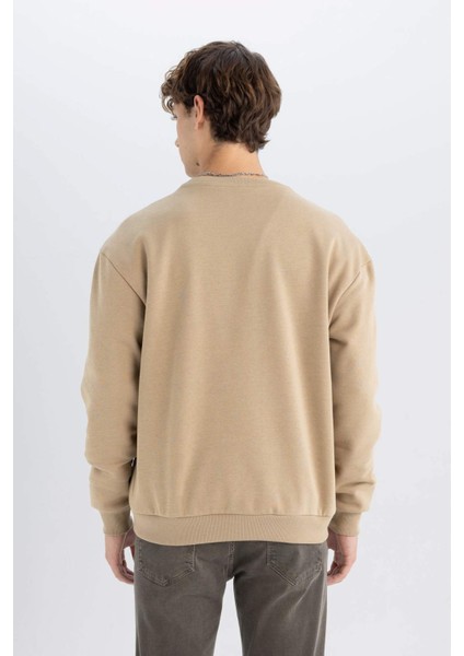 Boxy Fit Bisiklet Yaka Baskılı SWEATSHIRT D2691AX24AU