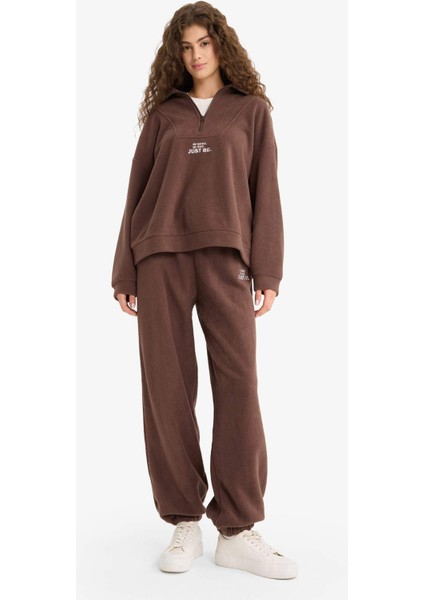 Oversize Geniş Kalıp Dik Yaka Fermuarlı Baskılı Polar Sweatshirt Y2649AZ25WN fiyatları