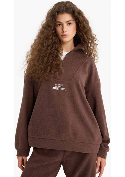 Oversize Geniş Kalıp Dik Yaka Fermuarlı Baskılı Polar Sweatshirt Y2649AZ25WN modelleri