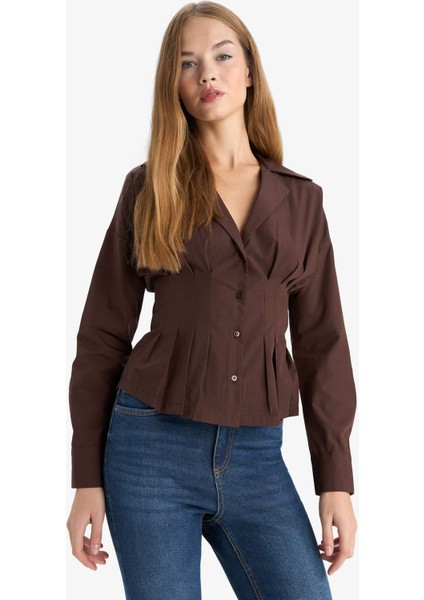 Fitted Gömlek Yaka Poplin Uzun Kollu GÖMLEK G4679AX25AU