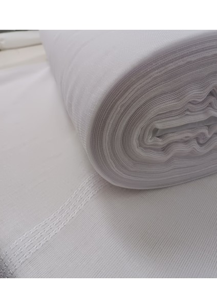 Şerit Desenli Panama Keteni - Optik Beyaz - Pileli Dikim 1x2,5 Pile - EFES500