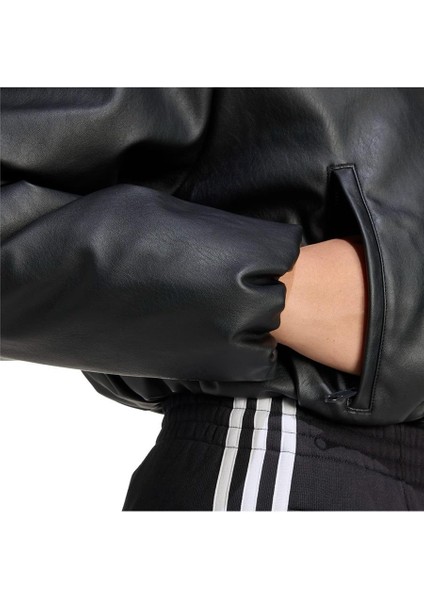 Kadın Siyah Mont Pleather Bomber JX5332