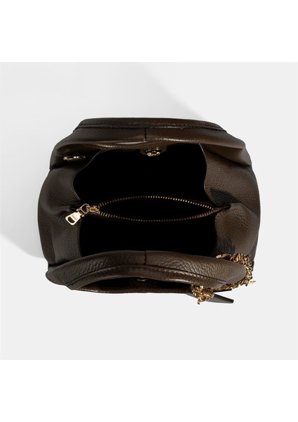 Kadın Kahve Charm Aksesuarlı Deri El Çantası