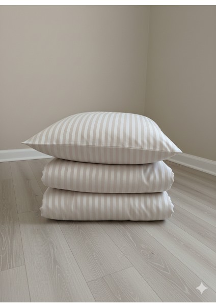 | Bej Çizgili %80 Pamuk Saten Tek Kişilik Nevresim Takımı | 82 Tel Yollu Nevresim, Lastikli Çarşaf fiyatları