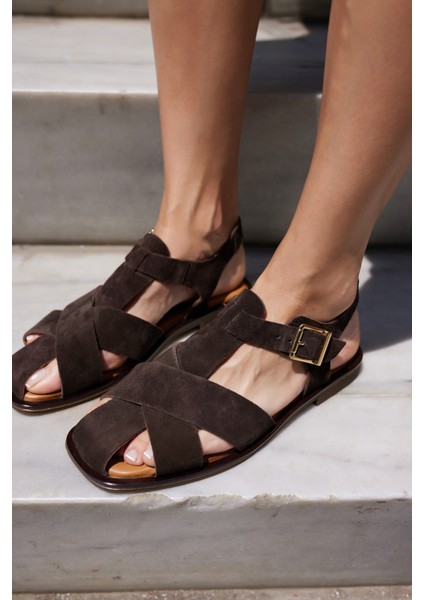 Patto Kadın Kahve Deri Bantli Sandalet indirimleri