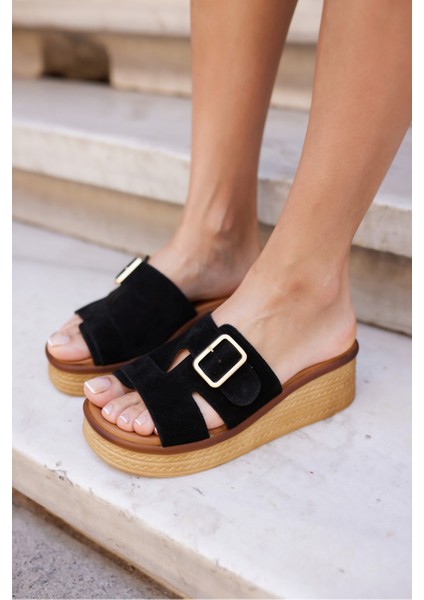 Raffica Kadın Taba Gercek Deri Suet Toka Detay Terlik