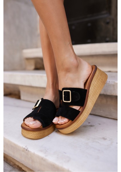 Raffica Kadın Taba Gercek Deri Suet Toka Detay Terlik