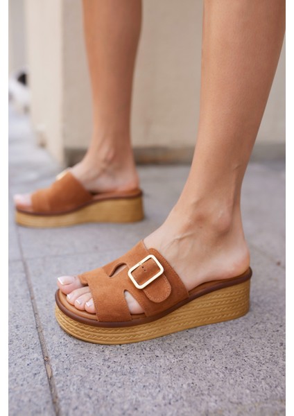 Raffica Kadın Taba Gercek Deri Suet Toka Detay Terlik fiyatları