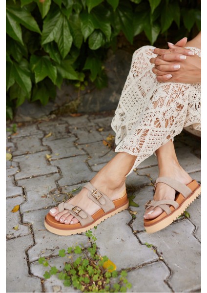 Neretto Kadın Taba Gercek Deri Suet Eva Taban Terlık