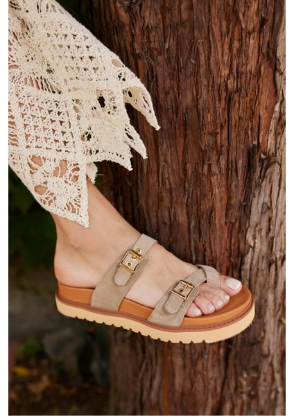 Neretto Kadın Taba Gercek Deri Suet Eva Taban Terlık