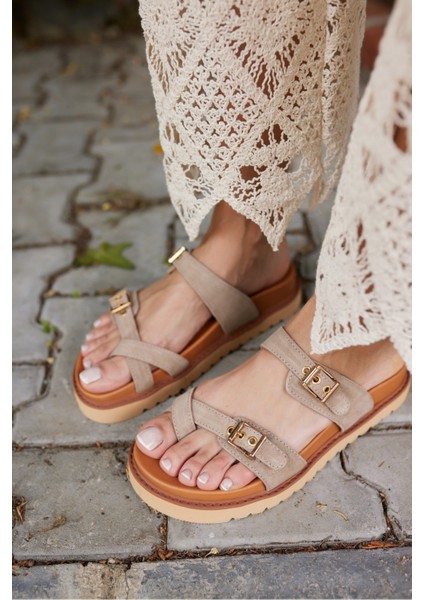 Neretto Kadın Taba Gercek Deri Suet Eva Taban Terlık