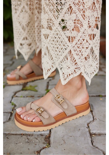 Neretto Kadın Taba Gercek Deri Suet Eva Taban Terlık