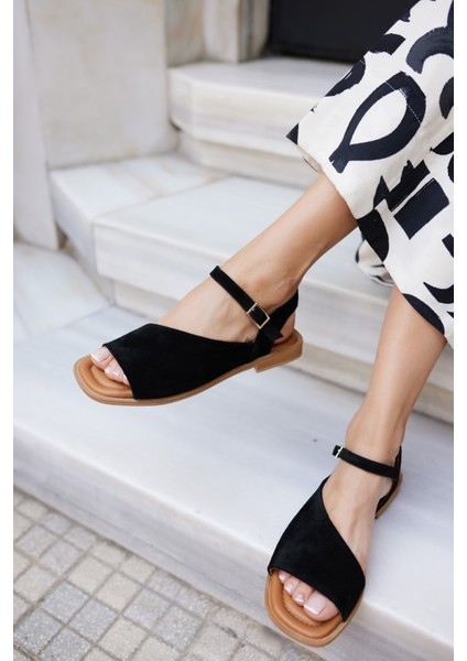 Gesso Kadın Siyah Suet Deri Sandalet indirimleri
