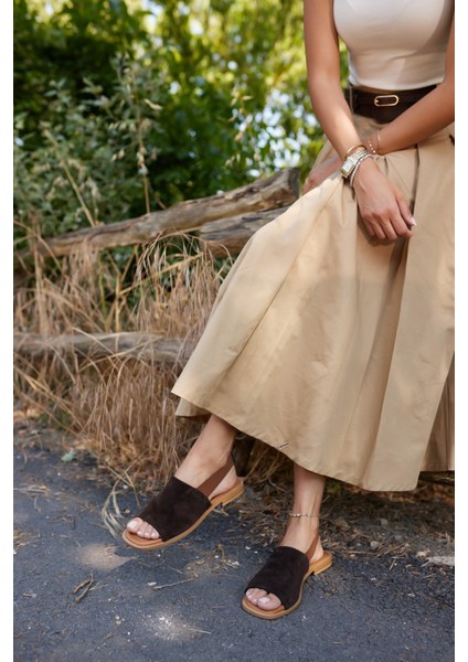 Raggio Kadin Kahve Suet Lastık Detay Terlik