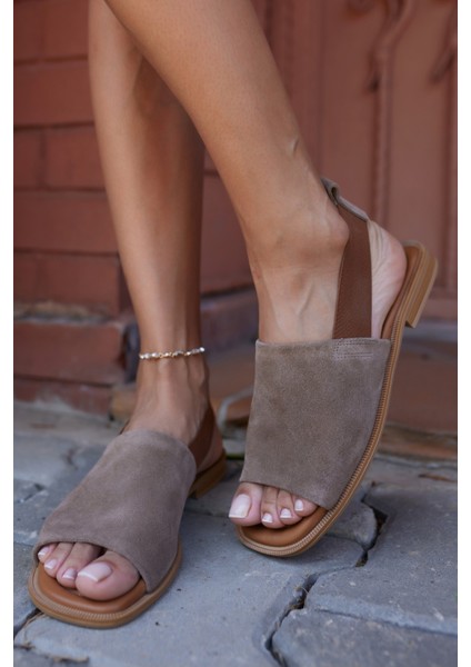 Raggio Kadin Kahve Suet Lastık Detay Terlik