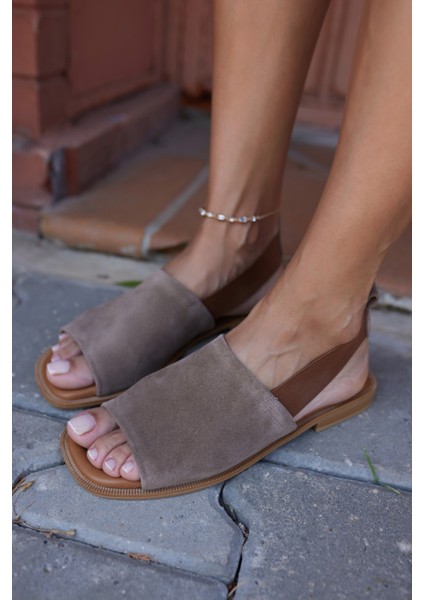 Raggio Kadin Kahve Suet Lastık Detay Terlik