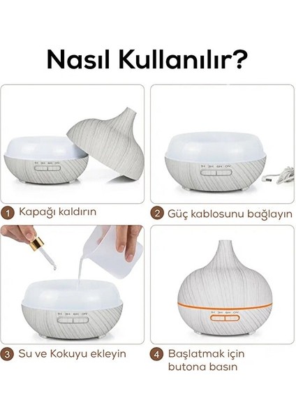 Aroma Difüzör Gece Işığı Beyaz Parke Desen 7 LED Nemlendirici Kumandalı 550 ml Buhar Makinesi