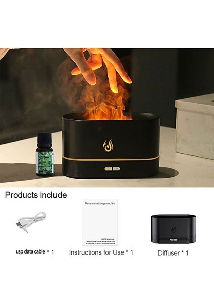 Alev Efektli Ultrasonik Hava Nemlendirici – Sessiz, Otomatik Kapanma, LED Işıklı Aroma Difüzör
