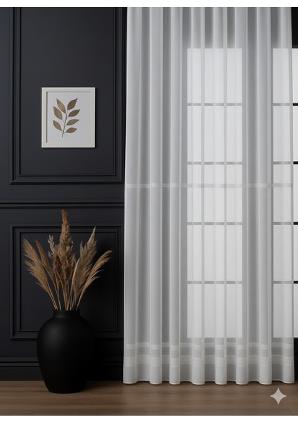 Şerit Desenli Panama Keteni - Optik Beyaz - Pileli Dikim 1x2,5 Pile - EFES500