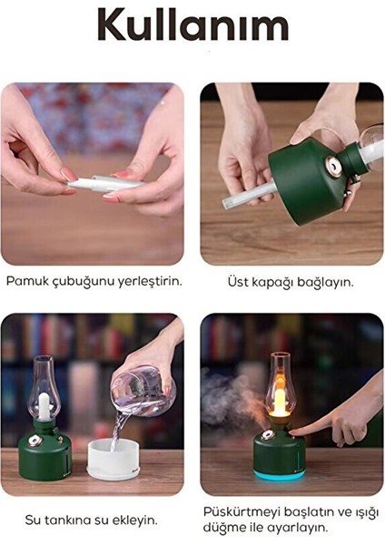 Vintage Alev Efektli Gece Lambalı Hava Nemlendirici – Ayarlanabilir Işık ve Buhar Gücü modelleri