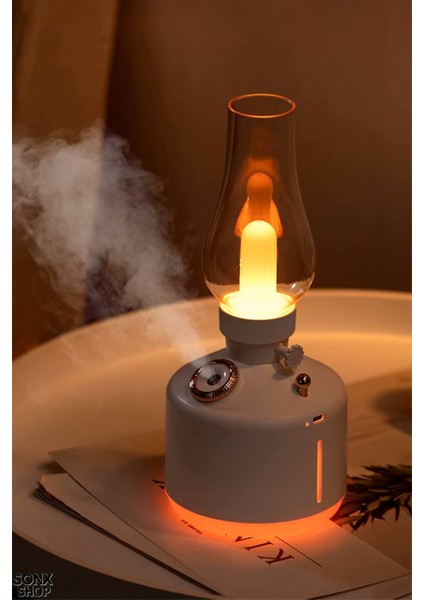 Vintage Alev Efektli Gece Lambalı Hava Nemlendirici – Ayarlanabilir Işık ve Buhar Gücü