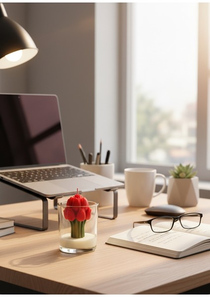 koyu kırmızı dekoratif lale mum buketi Hediyelik fiyatları