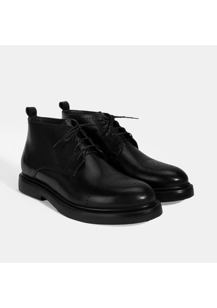 Erkek Siyah Bağcıklı Deri Bot