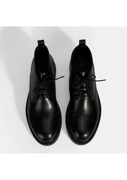 Erkek Siyah Bağcıklı Deri Bot