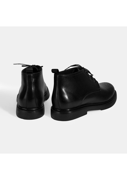 Erkek Siyah Bağcıklı Deri Bot
