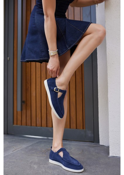 Orbita Kadin Lacivert Gercek Deri Suet Loafer Ayakkabi fiyatları